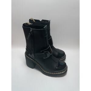 Dr. Martens Gaya Chelsea Strap Black Patent Sendal Leather Heeled Boots Womens 6
